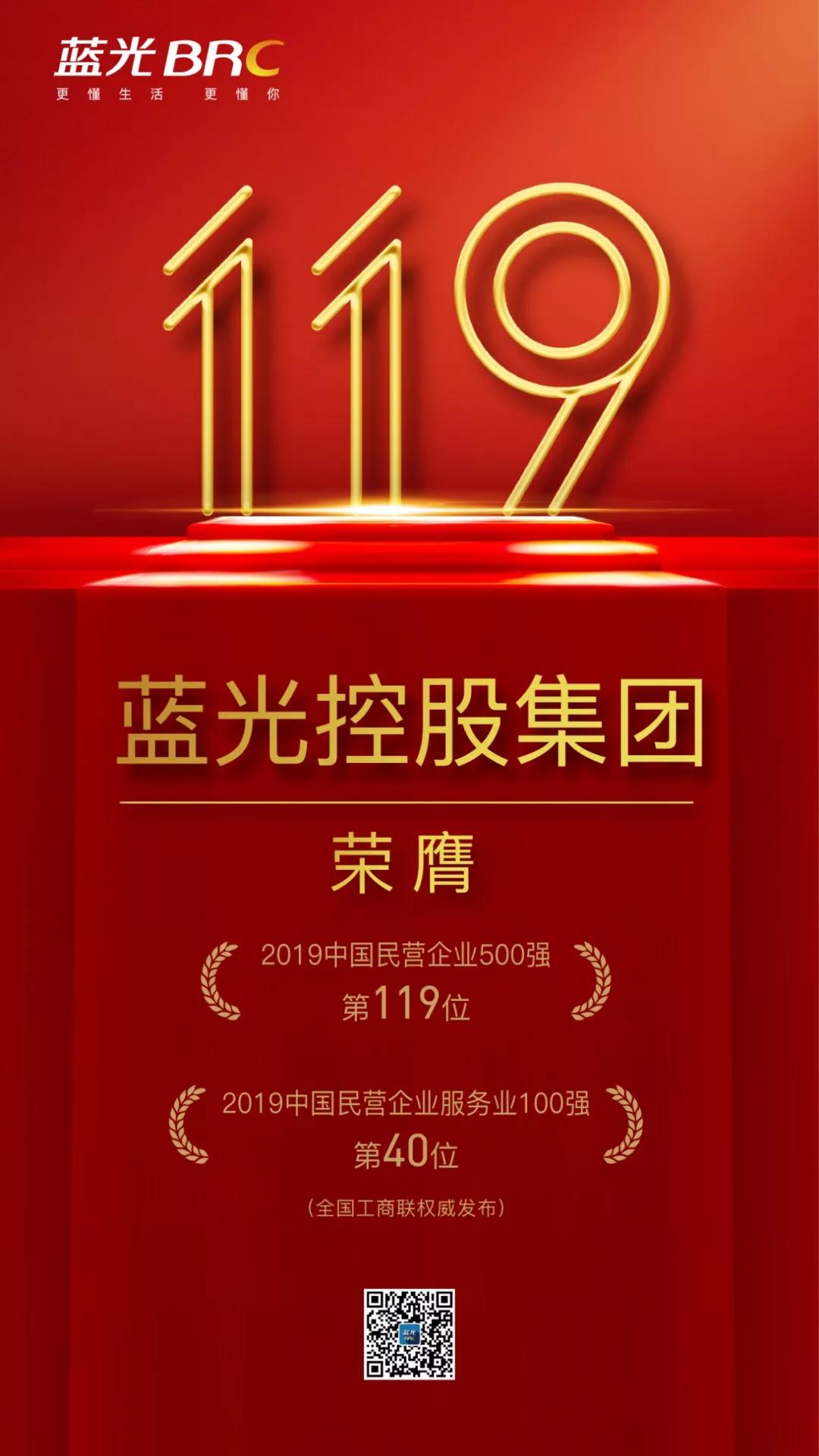 2019中国民营企业500强出炉，蓝光荣列第119位